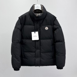 Moncler Men's Reversible Stand Collar Down Jacket with Detachable Sleeves Black