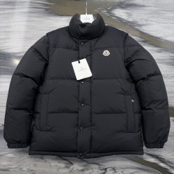 Moncler Men's Reversible Stand Collar Down Jacket with Detachable Sleeves Black
