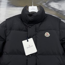 Moncler Men's Reversible Stand Collar Down Jacket with Detachable Sleeves Black
