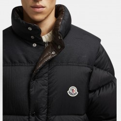 Moncler Men's Reversible Stand Collar Down Jacket with Detachable Sleeves Black