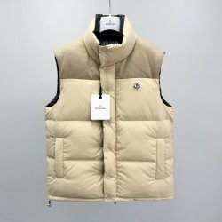 Moncler Men's Reversible Stand Collar Down Jacket with Detachable Sleeves Beige Black