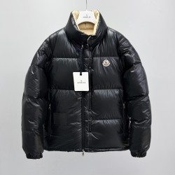 Moncler Men's Reversible Stand Collar Down Jacket with Detachable Sleeves Beige Black