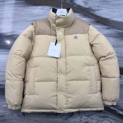 Moncler Men's Reversible Stand Collar Down Jacket with Detachable Sleeves Beige Black