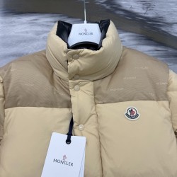 Moncler Men's Reversible Stand Collar Down Jacket with Detachable Sleeves Beige Black