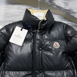 Moncler Men's Reversible Stand Collar Down Jacket with Detachable Sleeves Beige Black