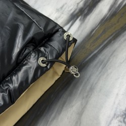 Moncler Men's Reversible Stand Collar Down Jacket with Detachable Sleeves Beige Black