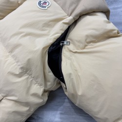 Moncler Men's Reversible Stand Collar Down Jacket with Detachable Sleeves Beige Black