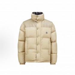 Moncler Men's Reversible Stand Collar Down Jacket with Detachable Sleeves Beige Black