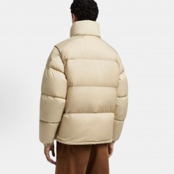 Moncler Men's Reversible Stand Collar Down Jacket with Detachable Sleeves Beige Black