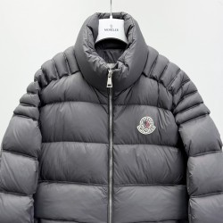 M0ncler x Christopher Raxxy Collaboration Stand Collar Zip-Up Logo Down Jacket Unisex Grey