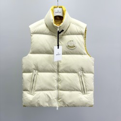 Moncler Men's Down Jacket with Logo Patch and Stand Collar Cream