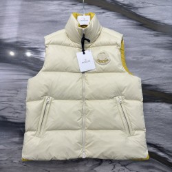 Moncler Men's Down Jacket with Logo Patch and Stand Collar Cream