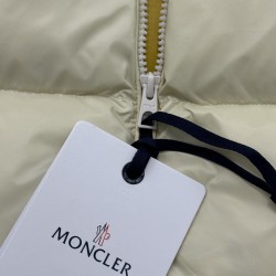 Moncler Men's Down Jacket with Logo Patch and Stand Collar Cream