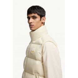 Moncler Men's Down Jacket with Logo Patch and Stand Collar Cream