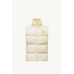 Moncler Men's Down Jacket with Logo Patch and Stand Collar Cream
