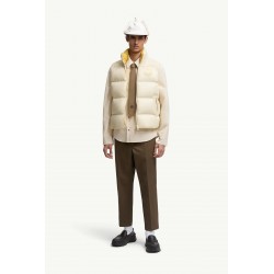 Moncler Men's Down Jacket with Logo Patch and Stand Collar Cream