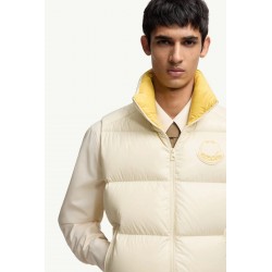 Moncler Men's Down Jacket with Logo Patch and Stand Collar Cream