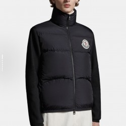 Moncler Padded Corduroy Series Solid Color Long-Sleeved Hoodless Down Jacket Men's Black