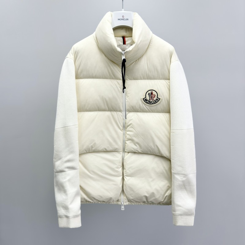 Moncler Padded Corduroy Series Solid Color Long-Sleeved Hoodless Down Jacket Men's Cream