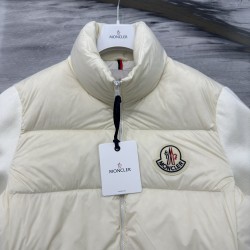 Moncler Padded Corduroy Series Solid Color Long-Sleeved Hoodless Down Jacket Men's Cream