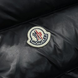 M0ncler Tib Solid Color Logo Patent Leather Stand Collar Short Vest with Down Filling  Black