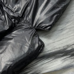 M0ncler Tib Solid Color Logo Patent Leather Stand Collar Short Vest with Down Filling  Black