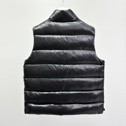M0ncler Tib Solid Color Logo Patent Leather Stand Collar Short Vest with Down Filling  Black