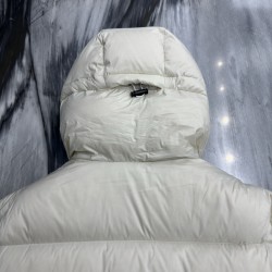Moncler Casual Solid Color Hooded Long Down Jacket Cream