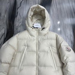 Moncler Casual Solid Color Hooded Long Down Jacket Cream
