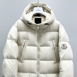 Moncler Casual Solid Color Hooded Long Down Jacket Cream