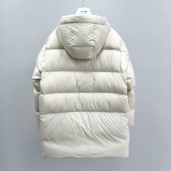 Moncler Casual Solid Color Hooded Long Down Jacket Cream