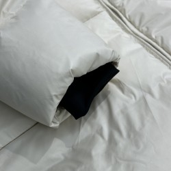 Moncler Casual Solid Color Hooded Long Down Jacket Cream