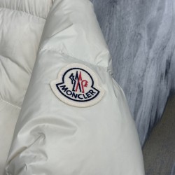 Moncler Casual Solid Color Hooded Long Down Jacket Cream
