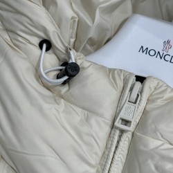 Moncler Casual Solid Color Hooded Long Down Jacket Cream