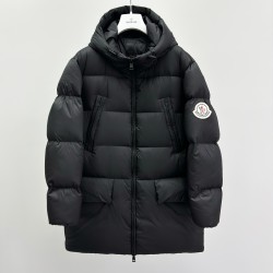 Moncler Casual Solid Color Hooded Long Down Jacket Black