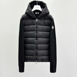 Moncler Men's Lined Wool Zip-Up Hooded Sweatshirt Black