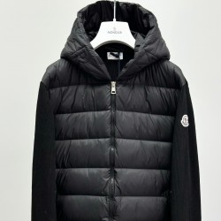 Moncler Men's Lined Wool Zip-Up Hooded Sweatshirt Black