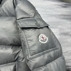 Moncler Hooded Short Zip-Up Down Jacket Grey