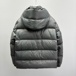 Moncler Hooded Short Zip-Up Down Jacket Grey