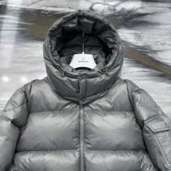 Moncler Hooded Short Zip-Up Down Jacket Grey