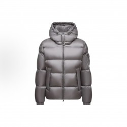 Moncler Hooded Short Zip-Up Down Jacket Grey
