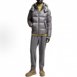 Moncler Hooded Short Zip-Up Down Jacket Grey
