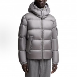 Moncler Hooded Short Zip-Up Down Jacket Grey