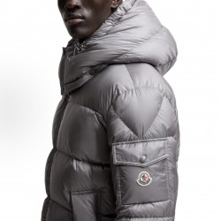 Moncler Hooded Short Zip-Up Down Jacket Grey
