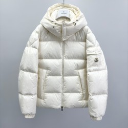 M0ncler Hooded Short Zip-Up Down Jacket White