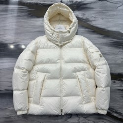 M0ncler Hooded Short Zip-Up Down Jacket White