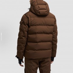 Moncler Grenoble Albiez Detachable Hooded Zippered Long-Sleeve Down Brown
