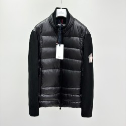 Moncler Logo Patchwork Stand Collar Long Sleeve Down Jacket Black