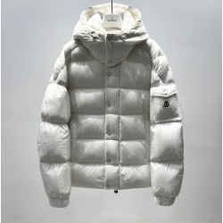 Moncler Logo Print Double-Front Hooded Long-Sleeve Down Jacket