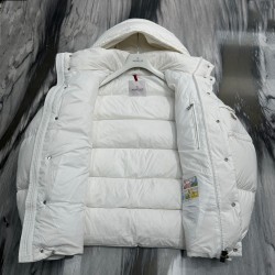 Moncler Logo Print Double-Front Hooded Long-Sleeve Down Jacket